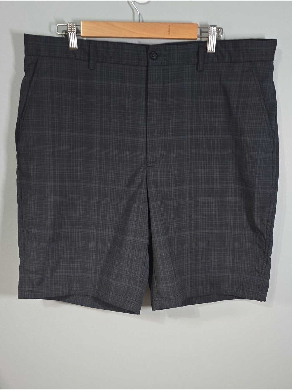 Kirkland Signature Dark Gray Plaid Flat-Front Shorts